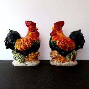 Vintage CKAO rooster and flower salt & pepper shakers - Farmhouse Country Chic
